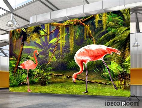 Tropical Rainforest Flamingo Wallpaper Wall Murals Idcwp Hl 000286