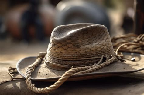 Premium Ai Image Closeup Of Cowboy Hat With Rope And Buckle In The