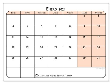 Calendario Enero 2021 61ld Michel Zbinden Es