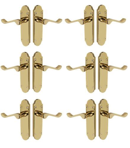 Polished Brass Door Handles Pack Of 6 Pairs Shaped Scroll 168mm X