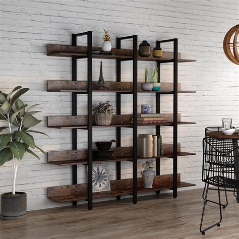 Tribesigns Rustic Triple Wide 5 Tiers Open Bookcase