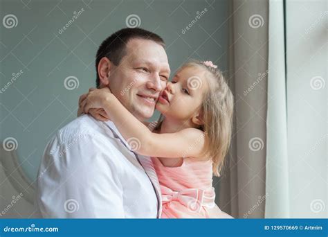 Daughter Kissing Her Dad Portrait Stock Image Image Of People Fathers 129570669