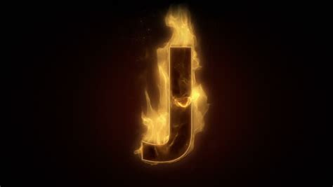 Fiery Letter J Burning In Loop With Particles Stock Footage Video