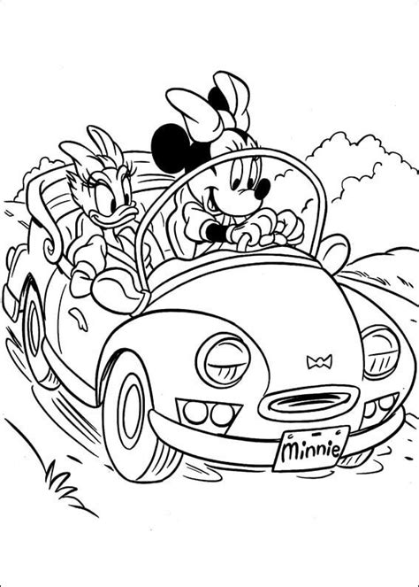 Minnie Mouse Y Daisy Duck Conduciendo Un Coche Para Colorear Imprimir