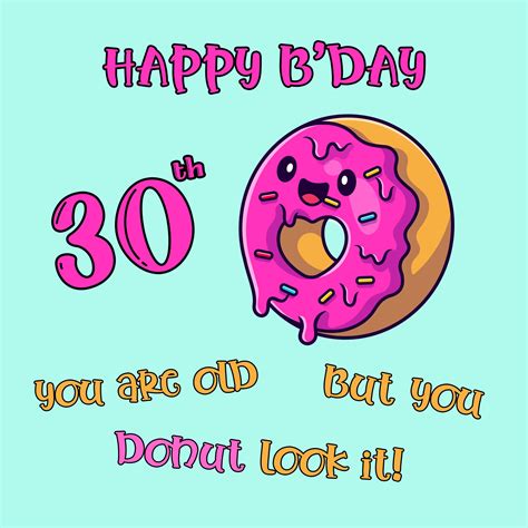 Free Funny 30th Years Happy Birthday Image With Donut
