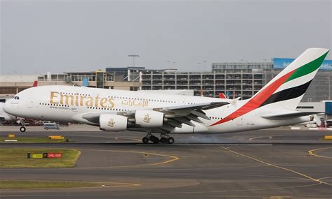 Emirates Airbus A380 800 Landing On Runway Aircraft Wallpaper Flying