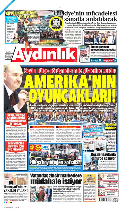 Aydınlık Gazetesi Gazetesi 20 Kasım 2022 Pazar