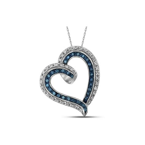 Gem And Harmony Enhanced Blue Diamond Heart Pendant Necklace In 10k