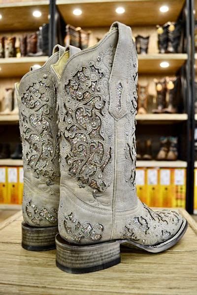Corral Ladies White Glitter Inlay And Crystal Square Toe Boots A3397 In 2020 Boots Wide Calf