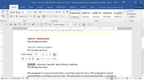 Format Text With Fonts And Colors Microsoft Word Basic