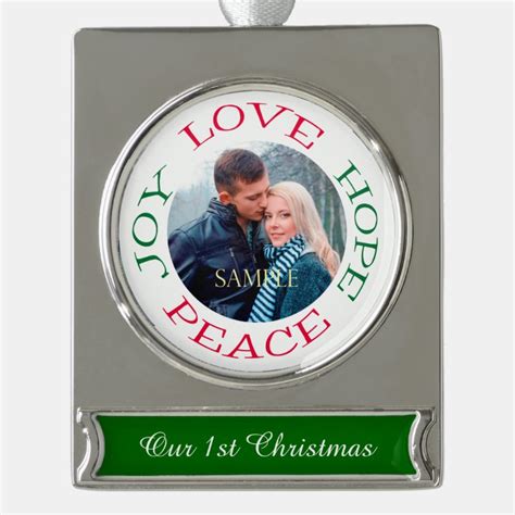 Love Hope Joy Peace Photo Template Silver Plated Banner Ornament Zazzle