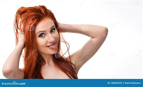 Cute Young Redhead Girl Showing Her Tongue Stock Image Image Of People Attractive 143826223