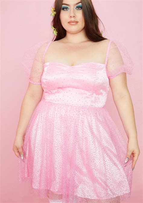 Plus Size Sugar Thrillz Sparkle Tulle Puff Sleeve Dress Pink Dolls Kill