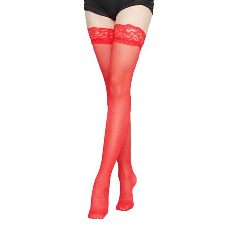 Women Sheer Sexy Stockings Lace Top Thigh High Stockings Over The Knee