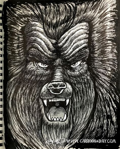 Hands and arms are torn off. Wolfman Sketchbook Cartoon