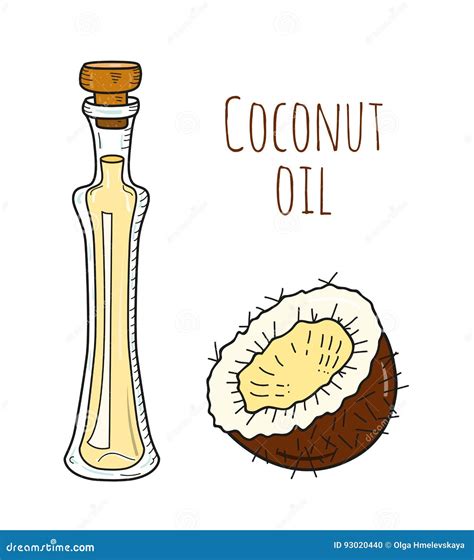 Colorful Hand Drawn Coconut Oil Bottle Stock Vector Illustration Of
