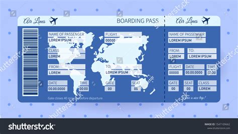 Airplane Ticket Boarding Pass Ticket Template 스톡 벡터로열티 프리 1547109662 Shutterstock