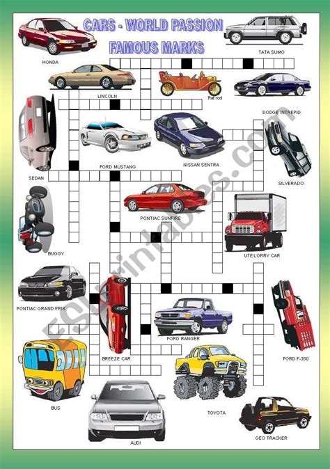 Cars Crossword Key Esl Worksheet By Ell
