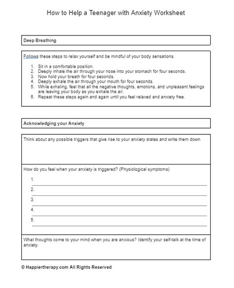 How To Help A Teenager With Anxiety Worksheet Happiertherapy