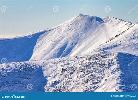Winter Snowy Landscape At Mountain During A Sunny Day Stock Image