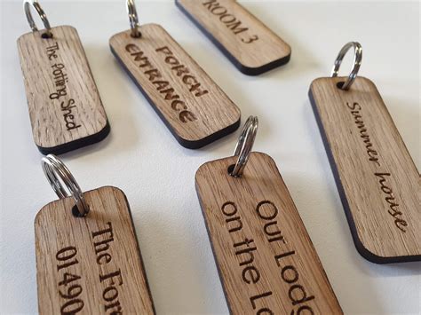 10x Key Ring Tag Label Wooden Oak Engraved T Keychain Fob