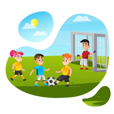 Premium Vector Cartoon Children Play Football On Grass Field