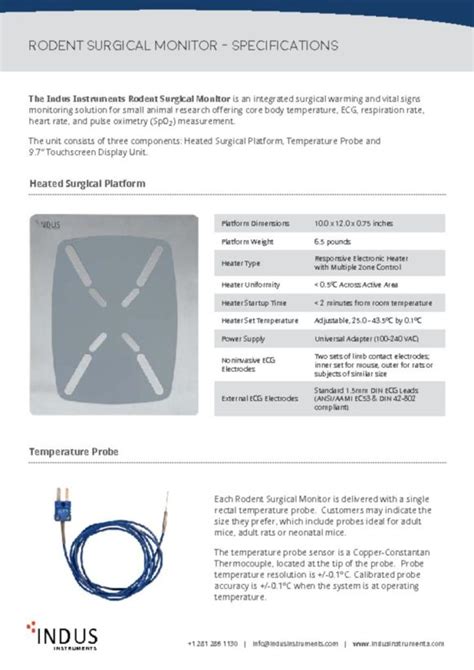 Rodent Surgical Monitor Specifications Sheet Indus Instruments