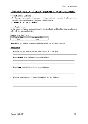 EXPT 9 PRE LAB Biocatalysis SB025 Pre Lab Module Updated 07 02 2018