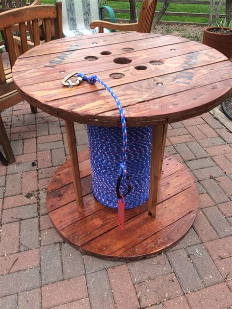 Cable Spool Turned Outdoor Beer Patio Table With Bottle Opener Attached