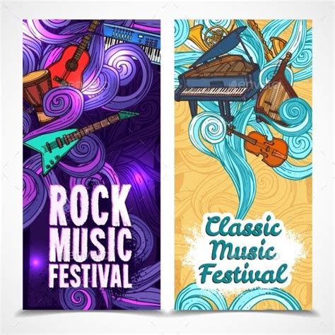 Vertical Music Banners Rock Music Festival Music Festival Vector