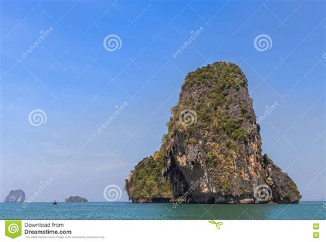 Tropical Sea With Limestone Rock At Railay Beach Krabi Thailand Stock