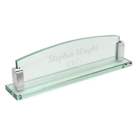 Red glass chroma desk name plate. Personalized Glass Desktop Name Plate - Executive Gift Shoppe