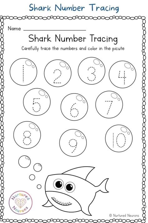 Practice Number Formation with this Shark Number Tracing Worksheet