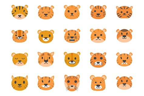 35 Cute Tiger Faces Vector Icons Emoji Icons ~ Creative Market