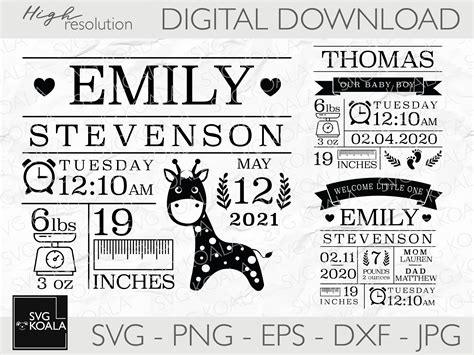 Baby Stats Bundle Svg Baby Birth Announcement Template Svg Baby Shower
