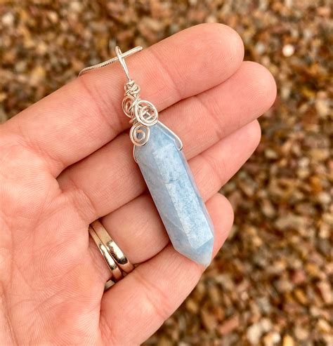 Aquamarine Crystal Point Wire Wrapped Necklace March Birthstone