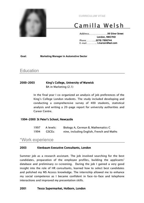cv sample curriculum vitae camilla student resume template student