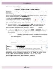 Student exploration ionic bonds answer key in. Ionic_and_Covalent_Bonds_Gizmos - Write answers on your own paper Student Exploration Ionic ...