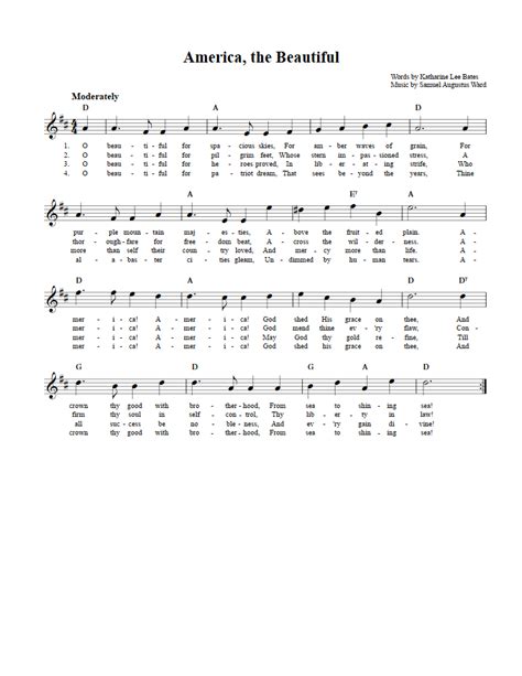 America The Beautiful B Flat Instrument Sheet Music Lead Sheet With