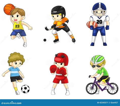 Cartoon Male Athlete Icon In Various Type Of Sport Stock Vector
