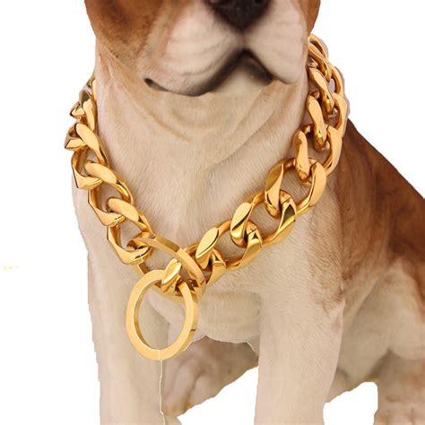 17mm Stainless Steel Gold Chain Dog Necklace Pet Collar Puppy Training