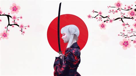 samurai japanese girl minimalism 4k wallpaper hd artist wallpapers 4k
