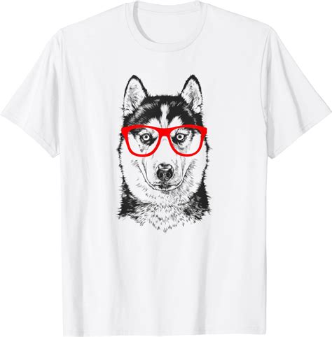 Siberian Husky In Red Glasses Nerd Dog T Shirt Clothing