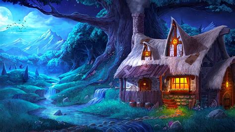 House In Fairytale Forest Magical Evening Fairytale Fantasy House