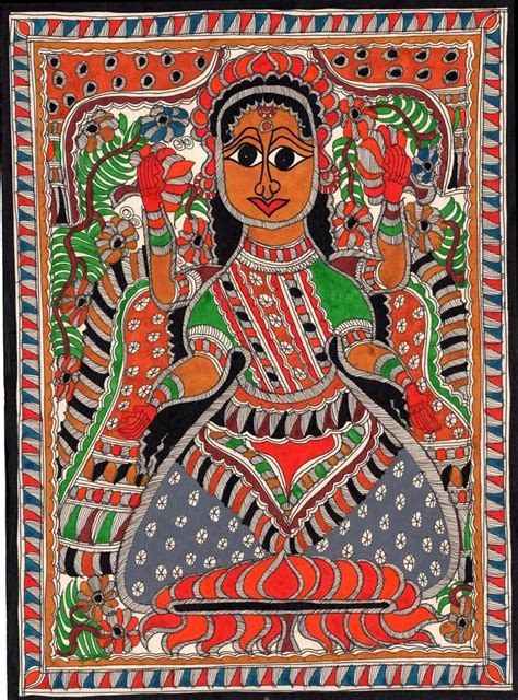 Madhubani Lakshmi Motif Art Indian Mithila Handmade Miniature Tribal