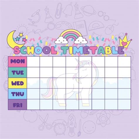 School Timetable With Cute Fantasy Universe School Timetable Kids