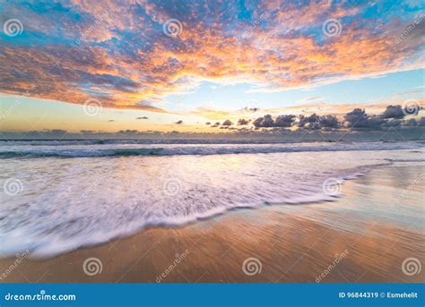Beautiful Beach Landscape With Picturesque Sunrise Sky Stock Image