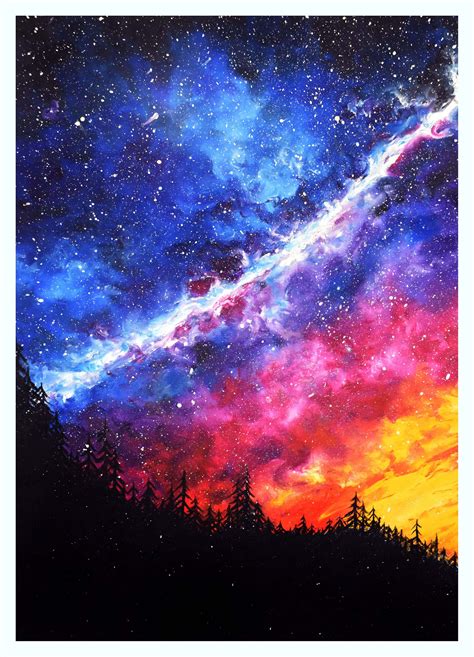Galaxy Print Milky Way Painting Galaxy Art Starry Sky Etsy