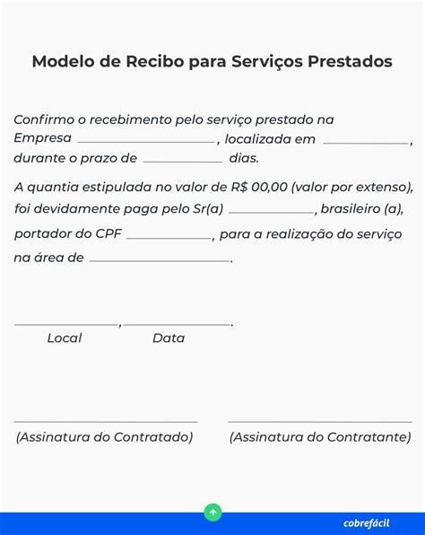 Exemplo De Recibo De Pagamento De Serviço Prestado Novo Exemplo