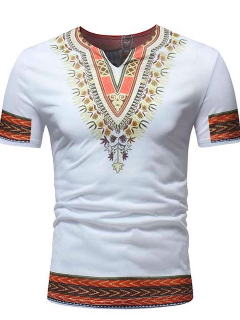 Ericdress African Fashion Dashiki Printed Slim Mens Short Sleeve T